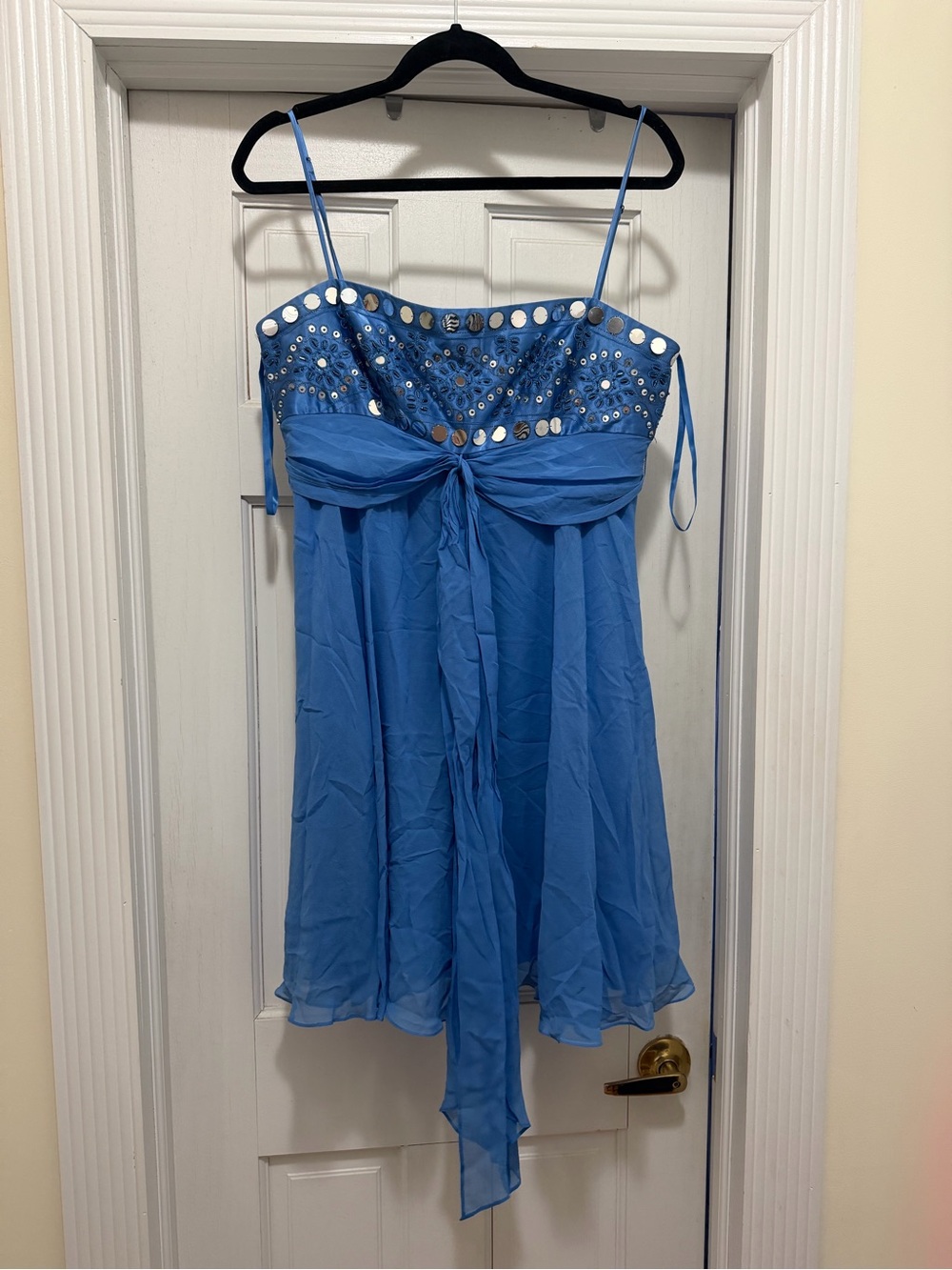 BCBGMaxAzria Blue Spaghetti-Strap Dress with Sequin Bodice